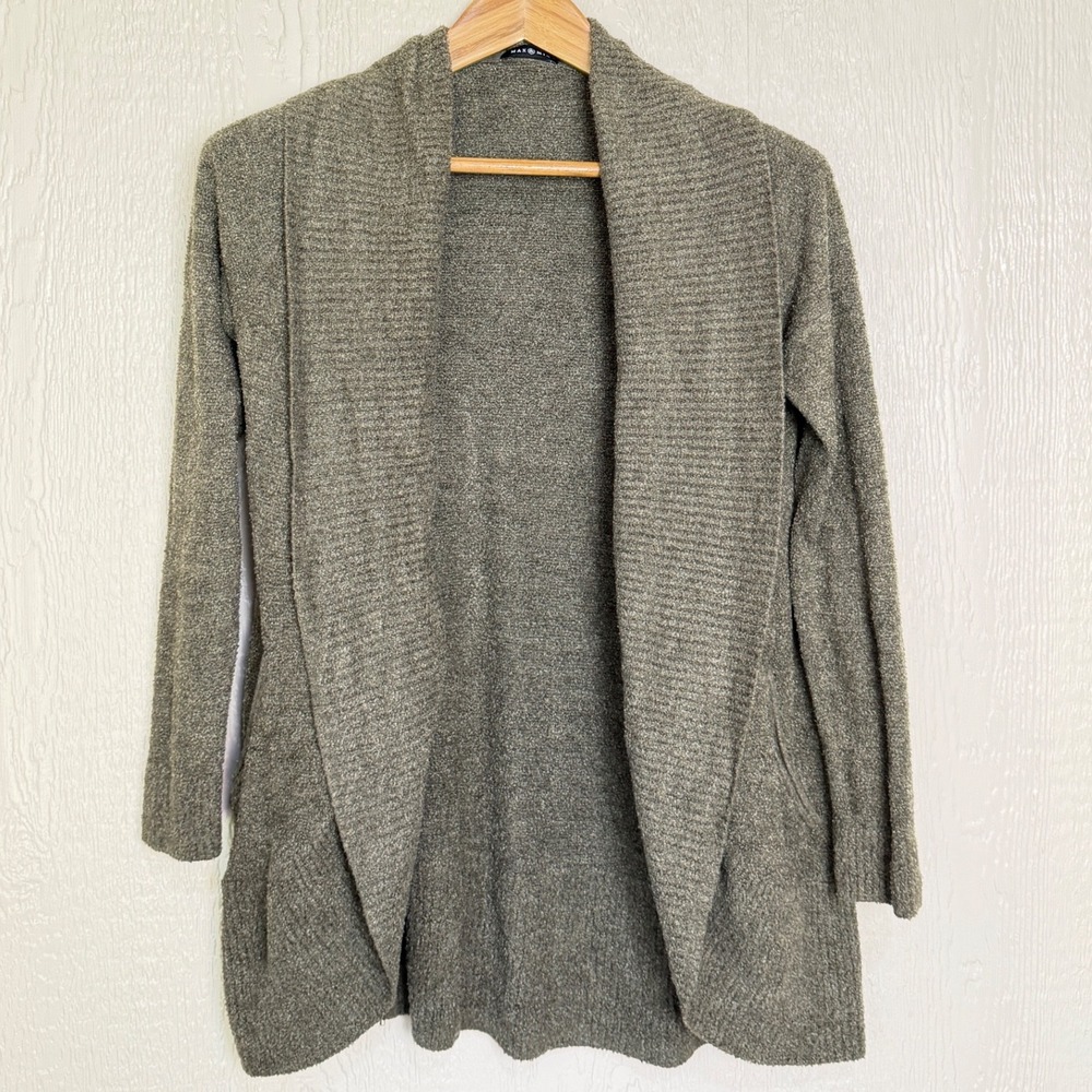 Max & Mia Women Green Boucle Knit Open Front Cardigan Sweater XSmall
